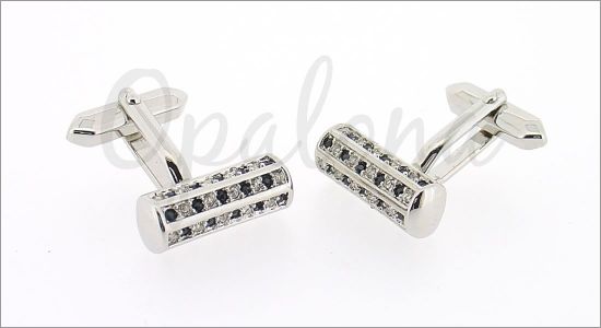 Cylinder cufflinks inlaid with white and black crystals