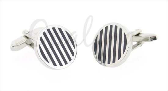 Round cufflinks with black stripes