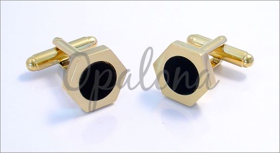 Gilded hexagon cufflinks with a black core