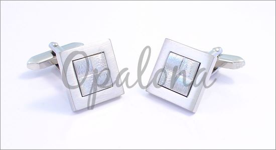 Four brushed squares cufflinks with a polished frame