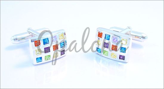 Checkboard cufflinks with mutlicolored Swarovski