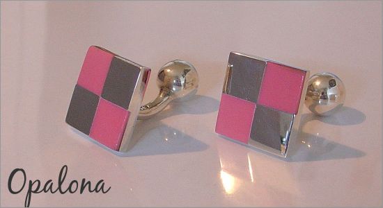Pink chequered square in silver