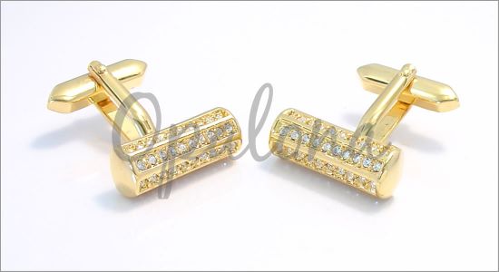 Gilded cylinder cufflinks inlaid with white Swarovski crystals
