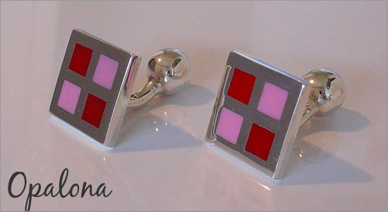 Pink chequered square in silver