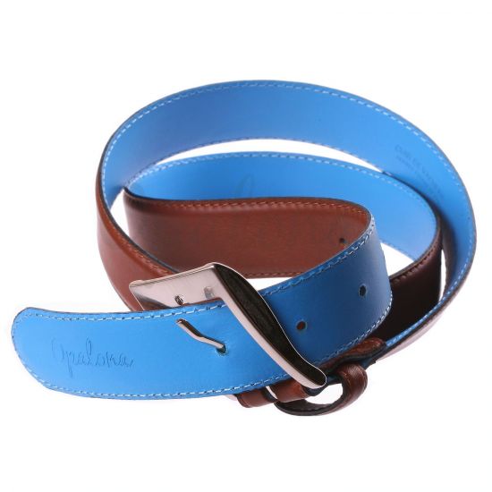 Ceinture en cuir marron clair, int�rieur cuir bleu