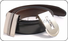 Une boucle argent� et sa barre noire-argent�e et une boucle rectangulaire � embout rond. 