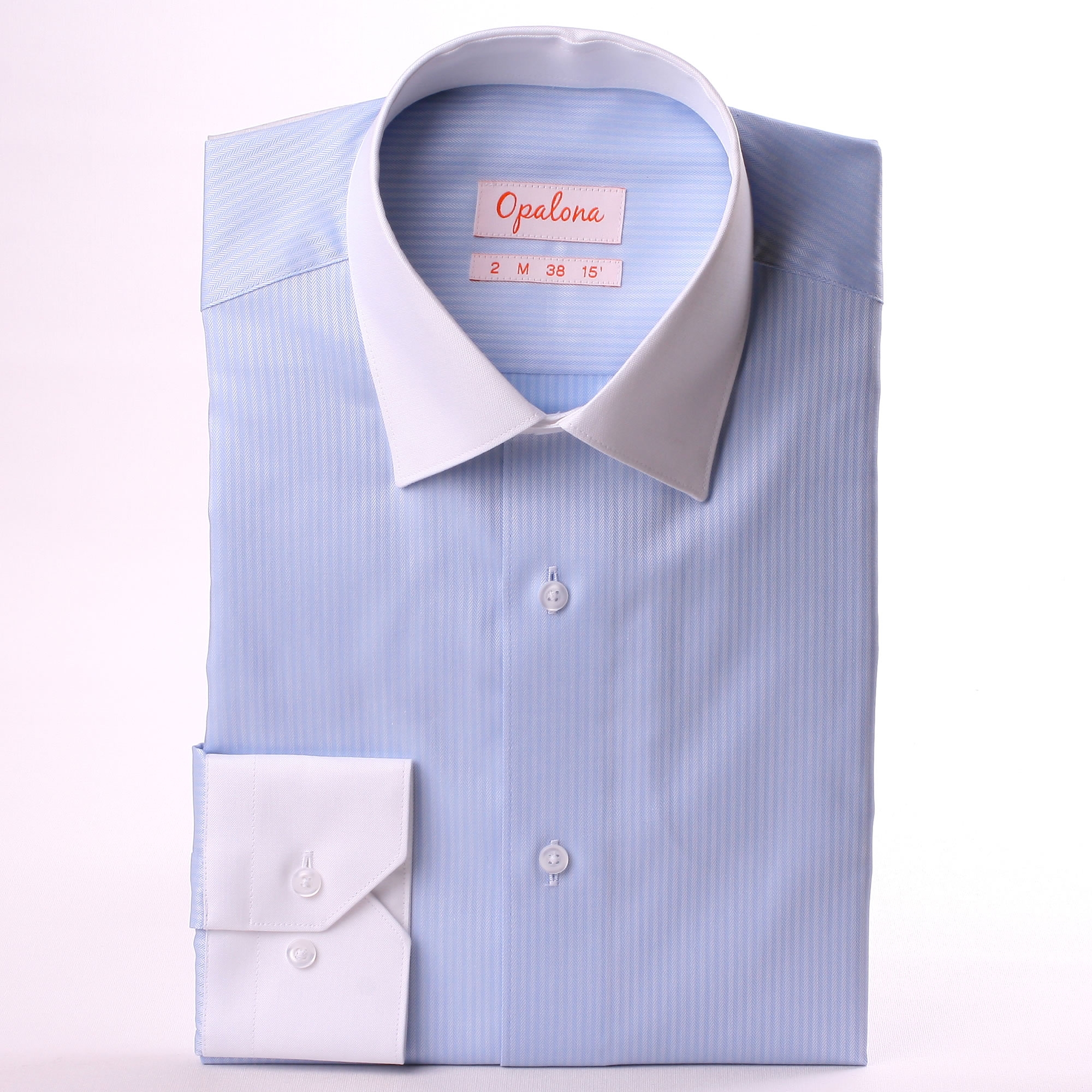 white shirt with blue collar and cuffs