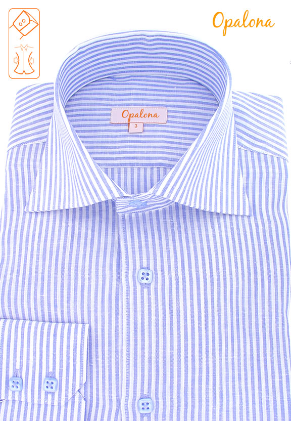 Chemise en lin � rayures bleues