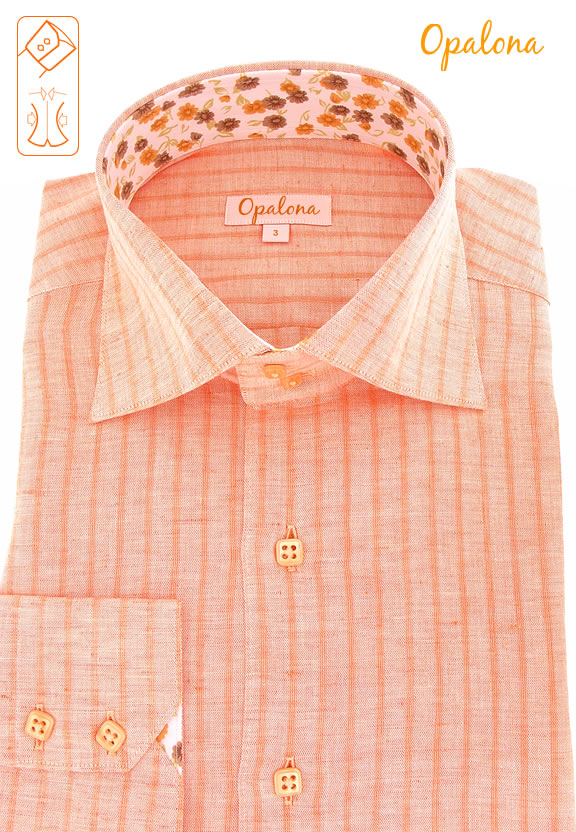 Chemise en lin orange col � fleurs