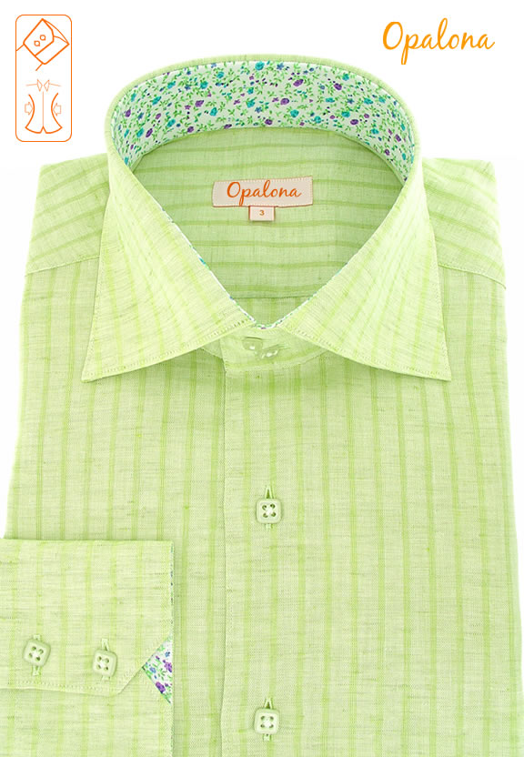 Chemise en lin verte col � fleurs