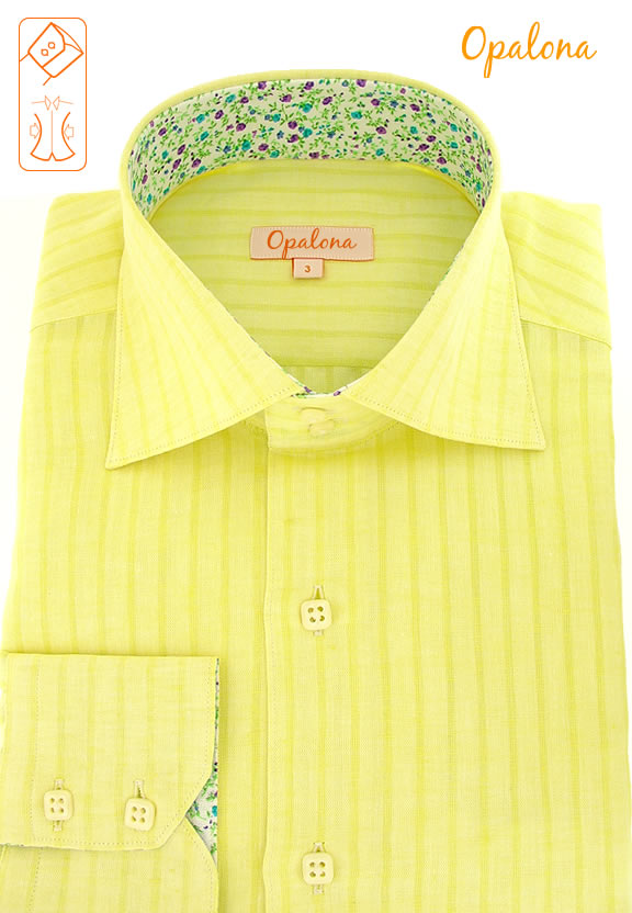 Chemise en lin jaune col � fleurs