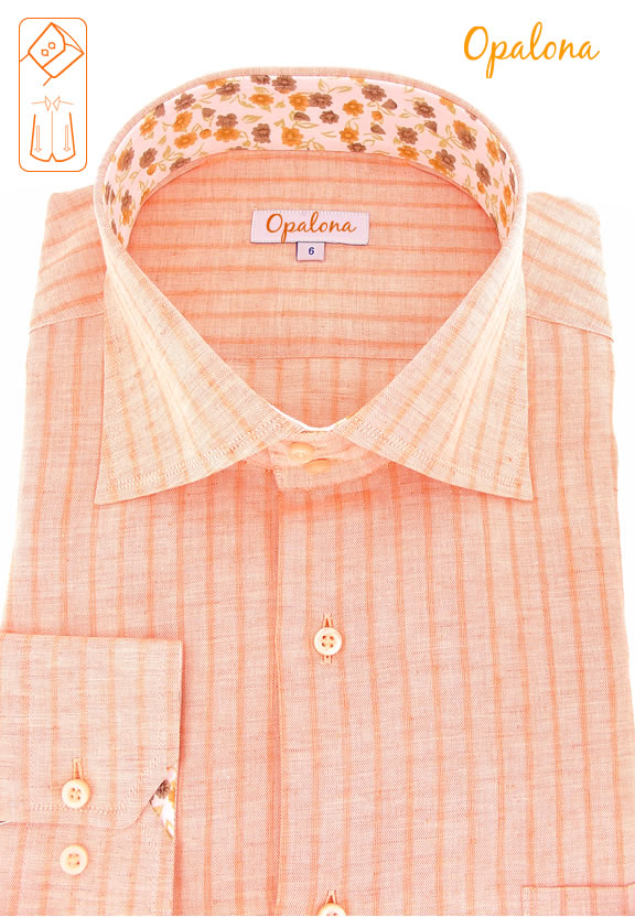 Chemise en lin orange col � fleurs