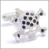 Skull and crossborne cufflinks with black crystals