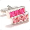 Double bar cufflinks with pink and fuscia crystals