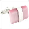 Rectangular cufflinks with a pink cat's eye