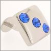 Square cufflinks with three blue crystals