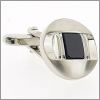 Rhodium oval cufflinks with a black core