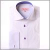 Chemise blanche � poignets mousquetaires et col int�rieur ray� bleu et violet