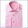 Chemise rose cintr�e � poignets mousquetaires et col int�rieur ray� blanc et rose