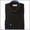 Chemise noire � col et poignets � motifs bleus et blancs