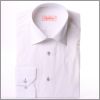 White slim fit shirt with a white and blue ribbon and blue button holes