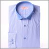 Blue and white striped slim fit shirt with a plain blue little collar