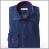  Blue jean slim fit shirt with fushia patterns collar and cuffs and fushia buttons