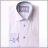 Chemise blanche � col et poignets � motifs bleus et boutons bleus