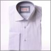Chemise blanche � fines rayures bleues et grises, col et poignets mousquetaires gris