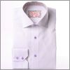 White slim fit shirt with purple and pink flowers collar and cuffs and lilac buttons