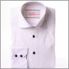Chemise blanche � col et poignets � rayures beiges et marrons et boutons marrons
