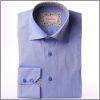 Chemise bleue � col et poignets � motifs liberty verts et violets