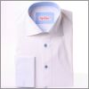 White french cuff shirt with blue stripes collar and cuffs and blue buttons