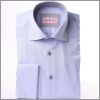 Chemise bleue � col et poignets mousquetaires gris clairs