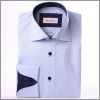 Blue napolitan cuff shirt with navy blue collar, cuffs and buttons
