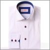 Chemise blanche � col et poignets bleu marine et surpiqures roses