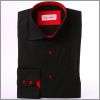 Black slim fit shirt with red collar, cuffs and buttons