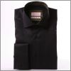 Black with beige and khaki striped collar and cuffs french cuff shirt