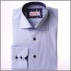 Blue with navy blue and pink patterns collar and cuffs shirt