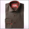 Chemise marron clair kaki � col et poignets � motifs saumons