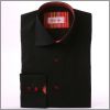 Black with multicoloured stripes collar and cuffs shirt