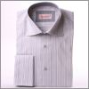 Chemise blanche � rayures grises, col et poignets mousquetaires gris