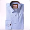 Chemise bleue � col et poignets � motifs fleuris marrons