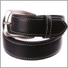 Navy blue leather belt with white selvedges