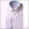 Chemise blanche � col et poignets mousquetaires � motifs bleus