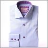 Chemise bleu clair � col et poignets � carreaux violets et bleus