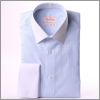 Chemise � petits carreaux bleus et blancs, col et poignets mousquetaires blancs