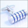 Bar cufflinks with thin blue striations