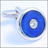 Round blue cufflinks with a crystal center