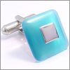 Blue ice square fiber optic cufflinks